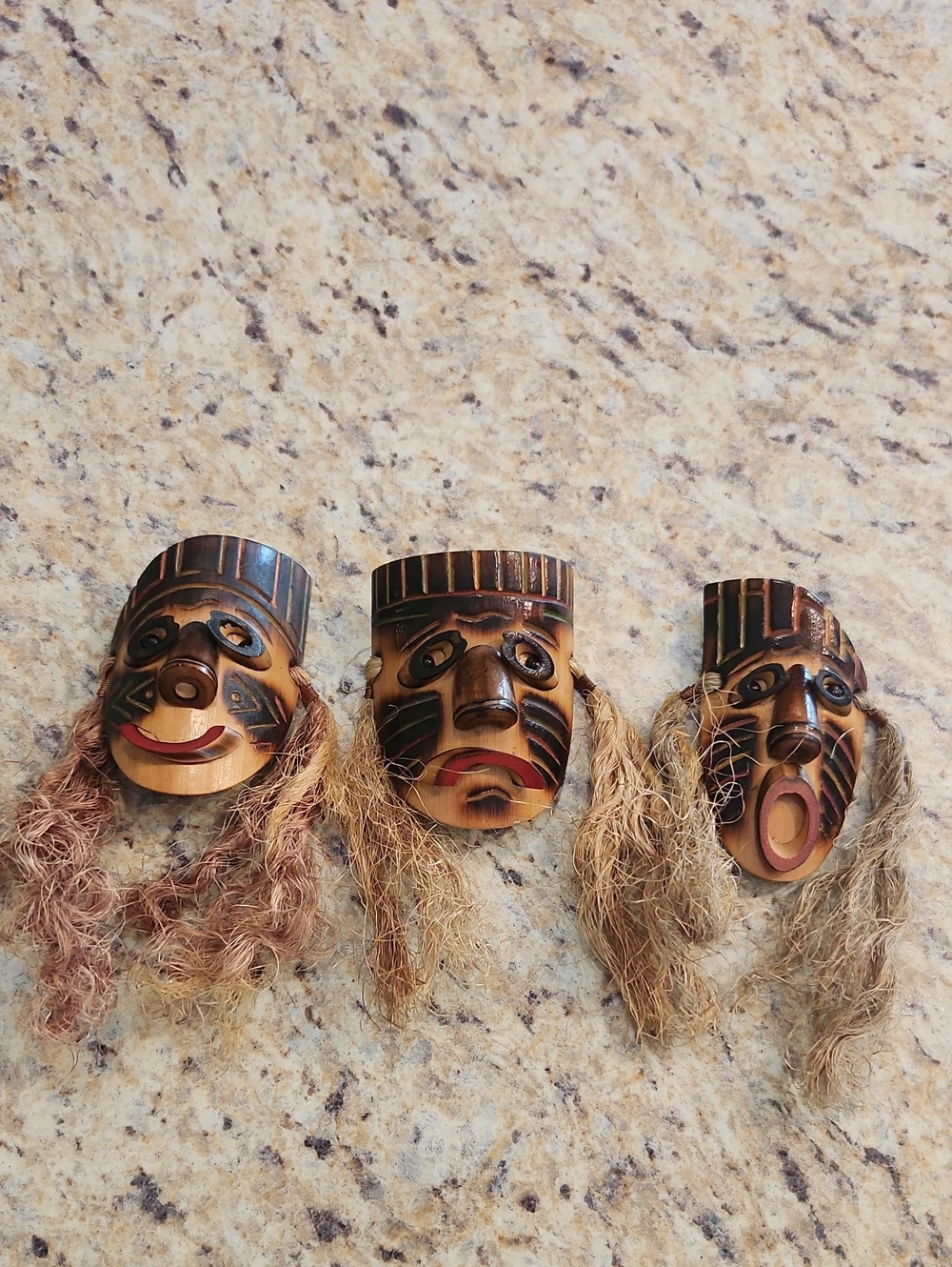 Unique Miniature Hand Carved Wooden Tribal Masks Set Of 3